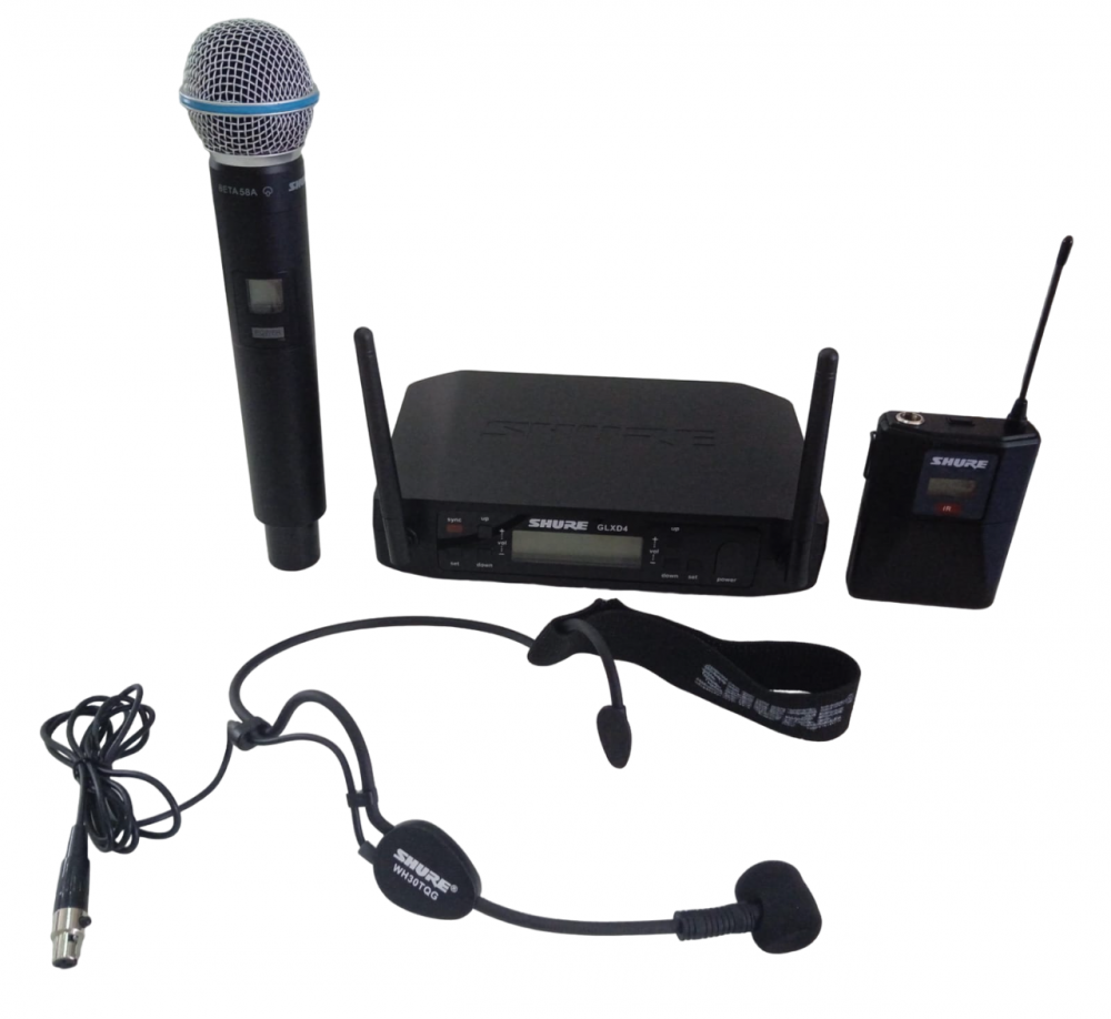 Microfone Shure profissional GLXD4 UHF sem fio duplo cardióide