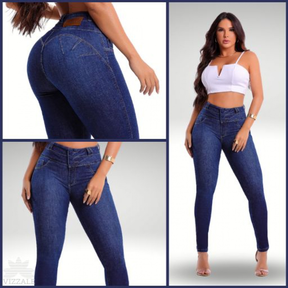 Calça Jeans Feminina Modeladora Fashion Blue Mega Bumbum Cós Alto