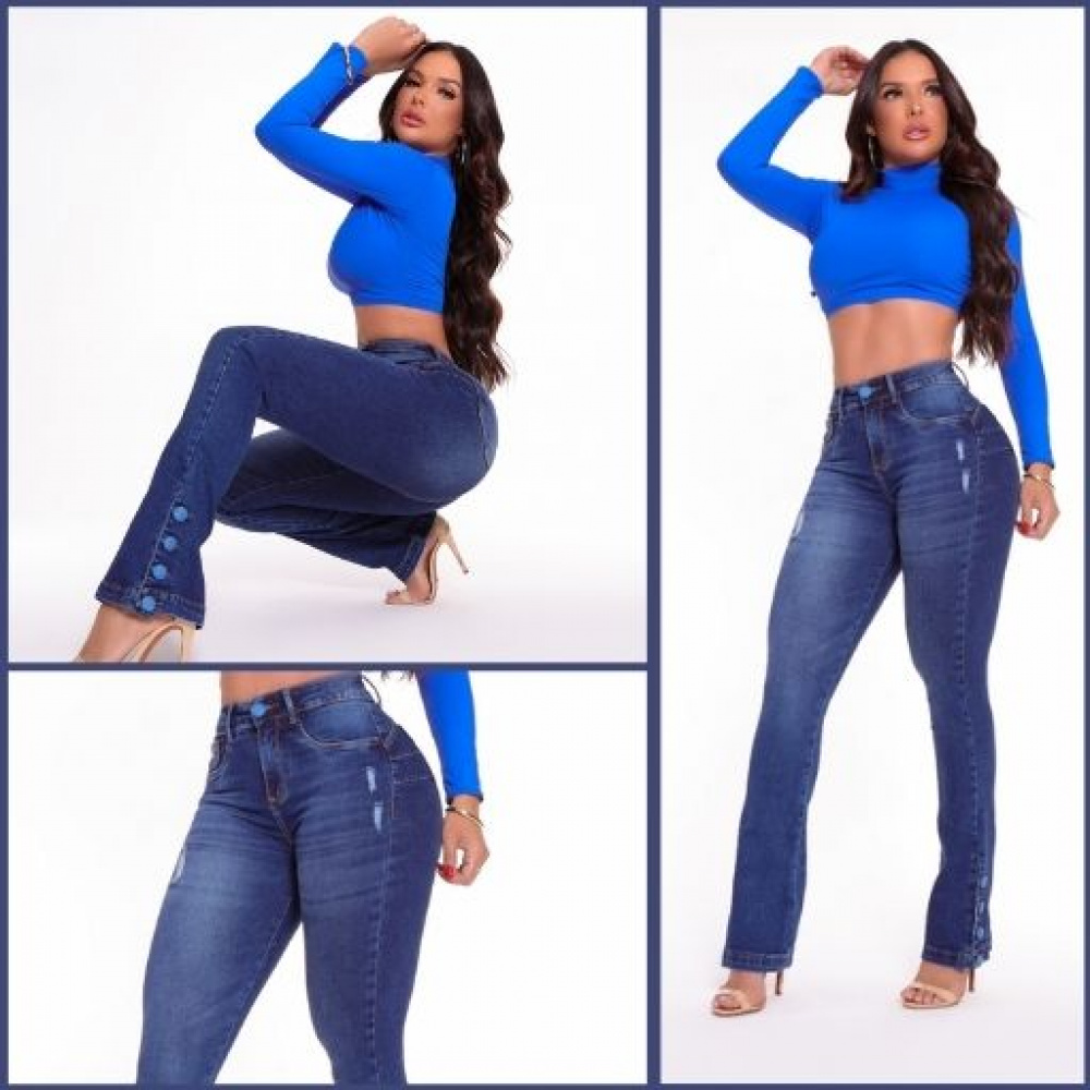 Calça Jeans Feminina Modeladora Flare Barra Elegante com Venda - LGvest